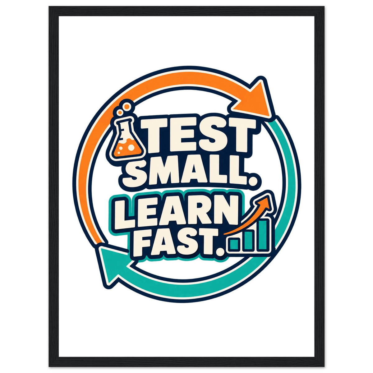 Test Small, Learn Fast - 30x40 cm, Classic Semi-Glossy Paper Wooden Framed Poster, Black frame - Ready-to-hang - Quip & Grain
