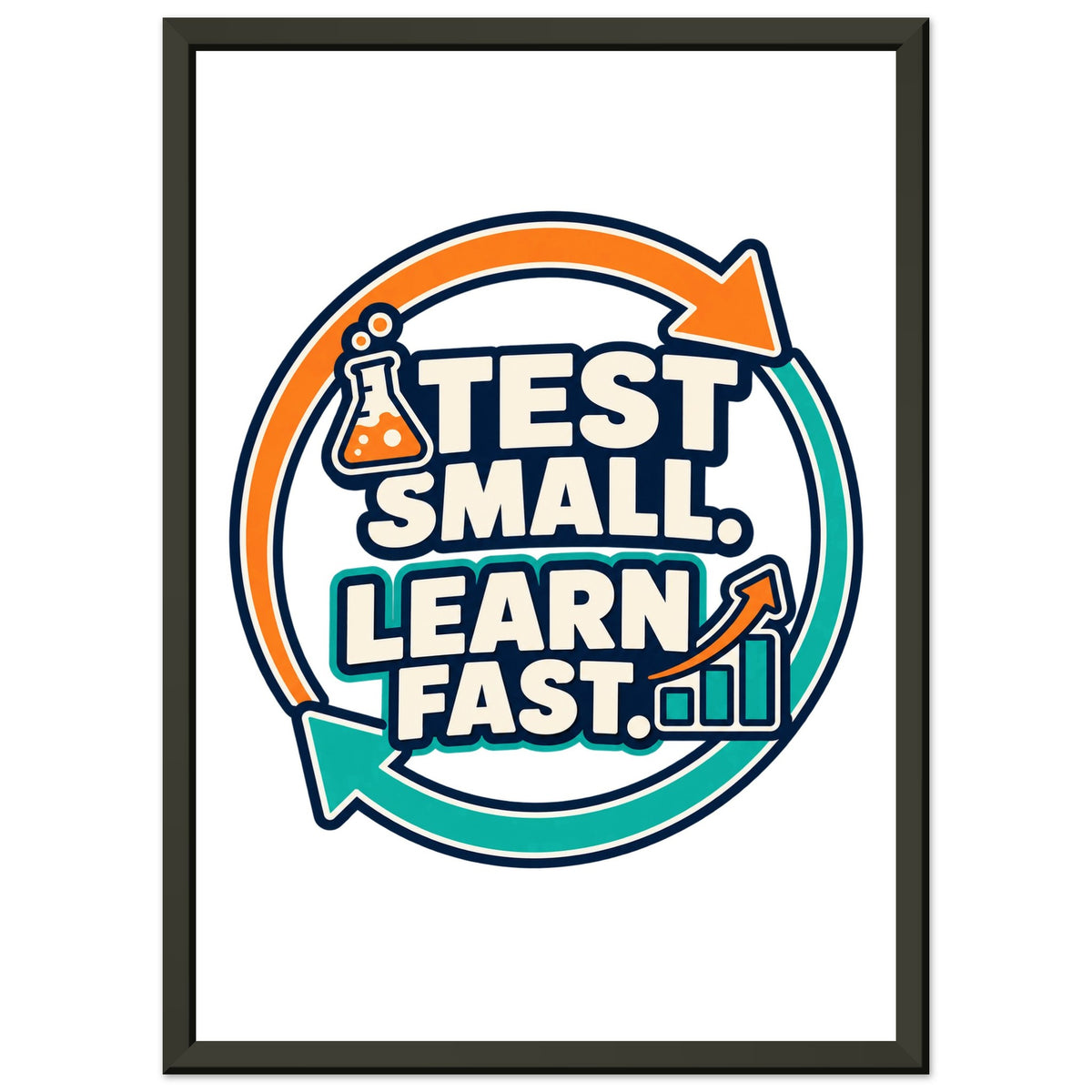Test Small, Learn Fast - 21x29.7 cm, Premium Semi-Glossy Paper Metal Framed Poster, Black frame - Ready-to-hang - Quip & Grain