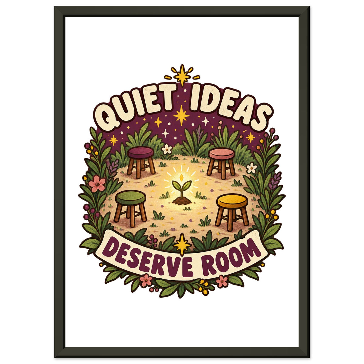 Quiet Ideas Deserve Room - 21x29.7 cm, Classic Semi-Glossy Paper Metal Framed Poster, Black frame - Quip & Grain
