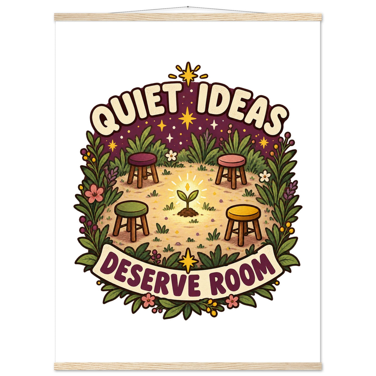 Quiet Ideas Deserve Room - 75x100 cm, Classic Semi-Glossy Paper Poster with Hanger, Natural wood wall hanger - Quip & Grain