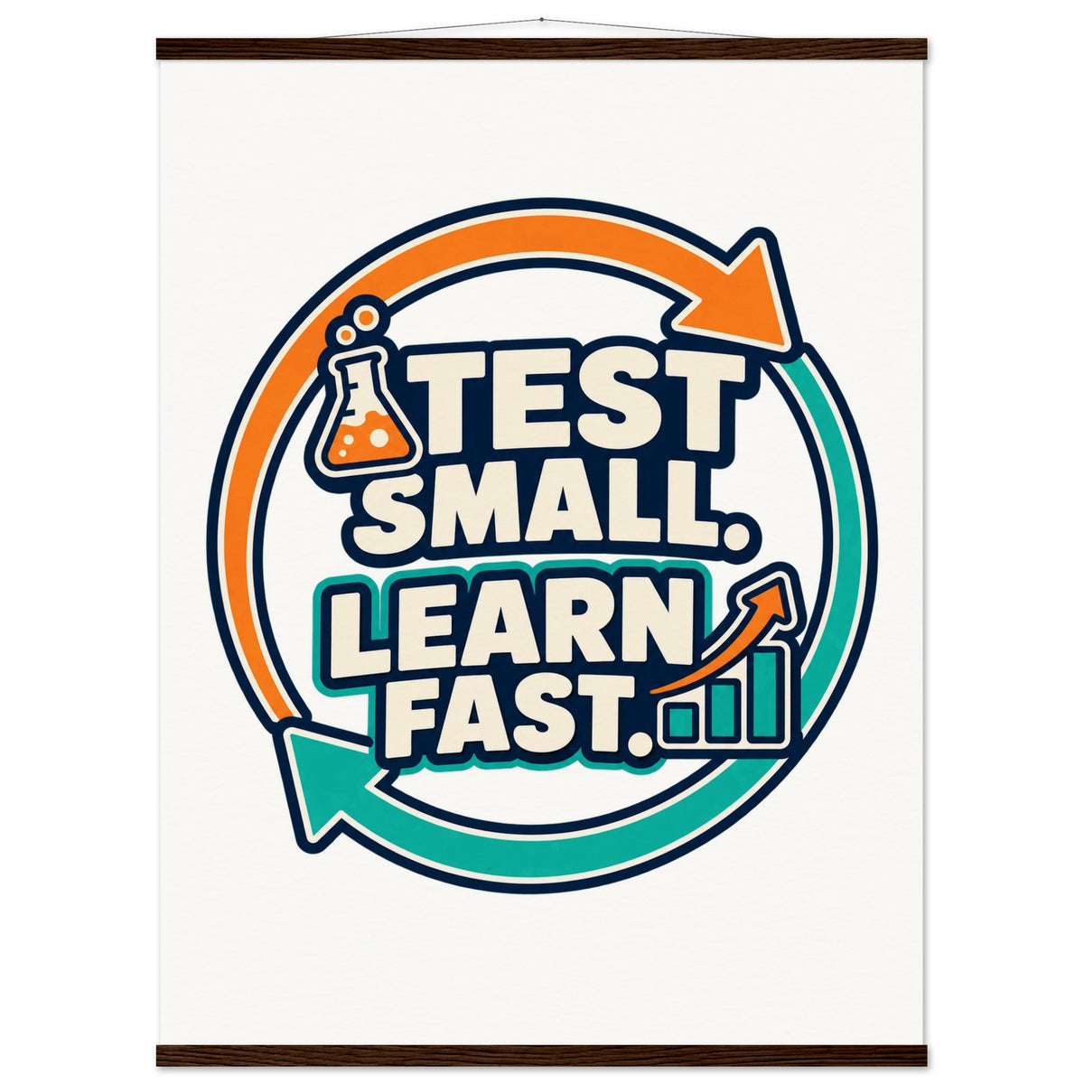 Test Small, Learn Fast - 75x100 cm, Museum-Quality Matte Paper Poster with Hanger, Dark wood wall hanger - Quip & Grain