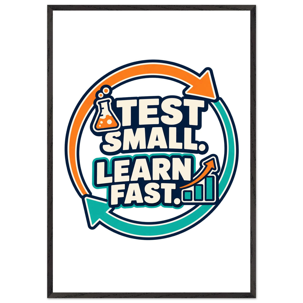 Test Small, Learn Fast - 70x100 cm, Premium Wooden Framed Poster With Premium Semi-Glossy Paper, Black frame - Ready-to-hang - Quip & Grain