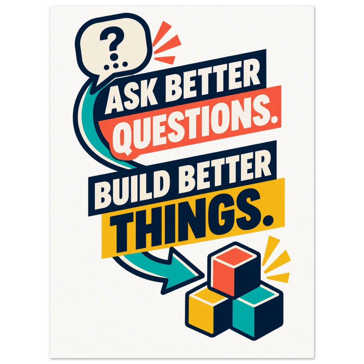 Ask Better Questions, Build Better Things - 75x100 cm, Museum-Quality Matte Paper Poster - Quip & Grain