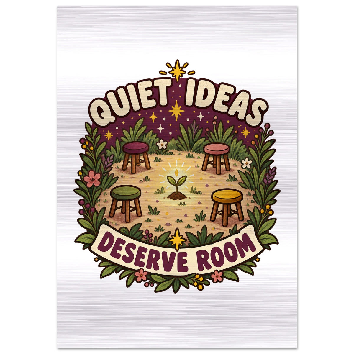 Quiet Ideas Deserve Room - 70x100 cm, Brushed Aluminum Print - Quip & Grain
