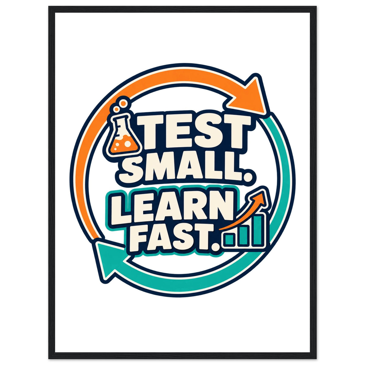 Test Small, Learn Fast - 45x60 cm, Premium Semi-Glossy Paper Wooden Framed Poster, Black frame - Ready-to-hang - Quip & Grain